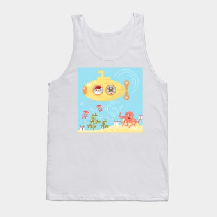 Underwater Christmas - Santa Claus in a yellow submarine Tank Top